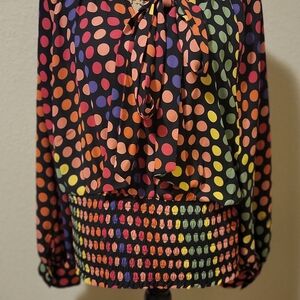 New York & Company Multicolor Polka Dot Blouse